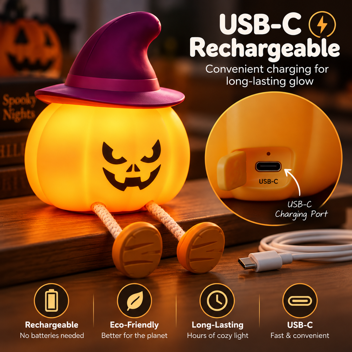 Angry Pumpkin w/ Hat Night Light