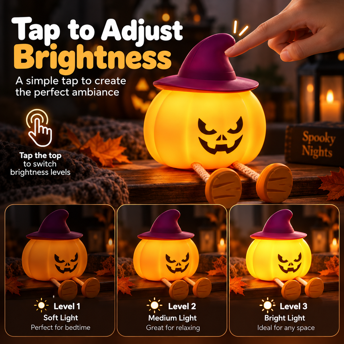 Angry Pumpkin w/ Hat Night Light